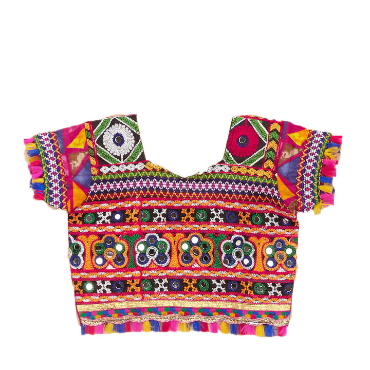 Kutchi Embroidered Cotton Chaniya Choli Set For Girls (CC-TGL) - Pink + Dupatta