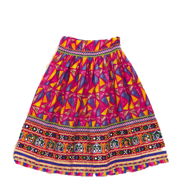 Kutchi Embroidered Cotton Chaniya Choli Set For Girls (CC-TGL) - Pink + Dupatta