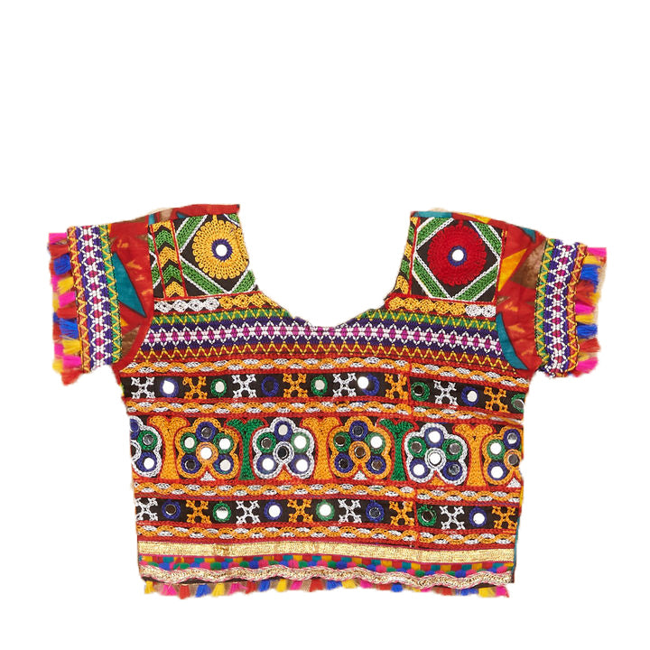 Kutchi Embroidered Cotton Chaniya Choli Set For Girls (CC-TGL) - Red + Dupatta