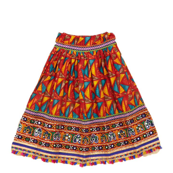Kutchi Embroidered Cotton Chaniya Choli Set For Girls (CC-TGL) - Red + Dupatta