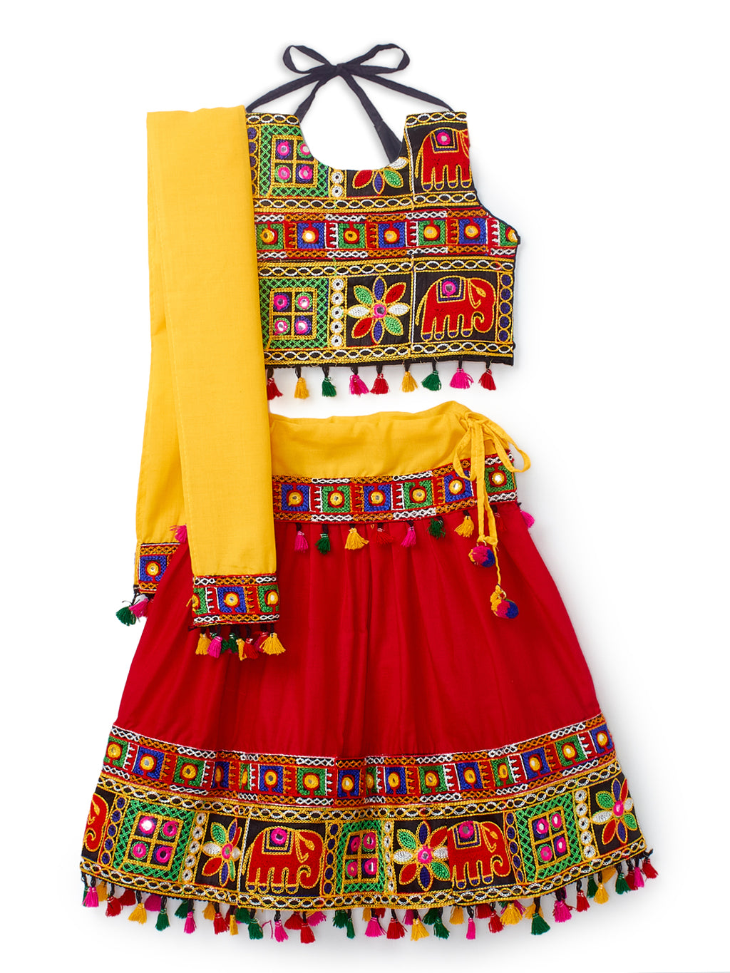 Banjara India Kutchi Emboidered Black Girls Chaniya Choli with Dupatta (CC-WILD) - Red