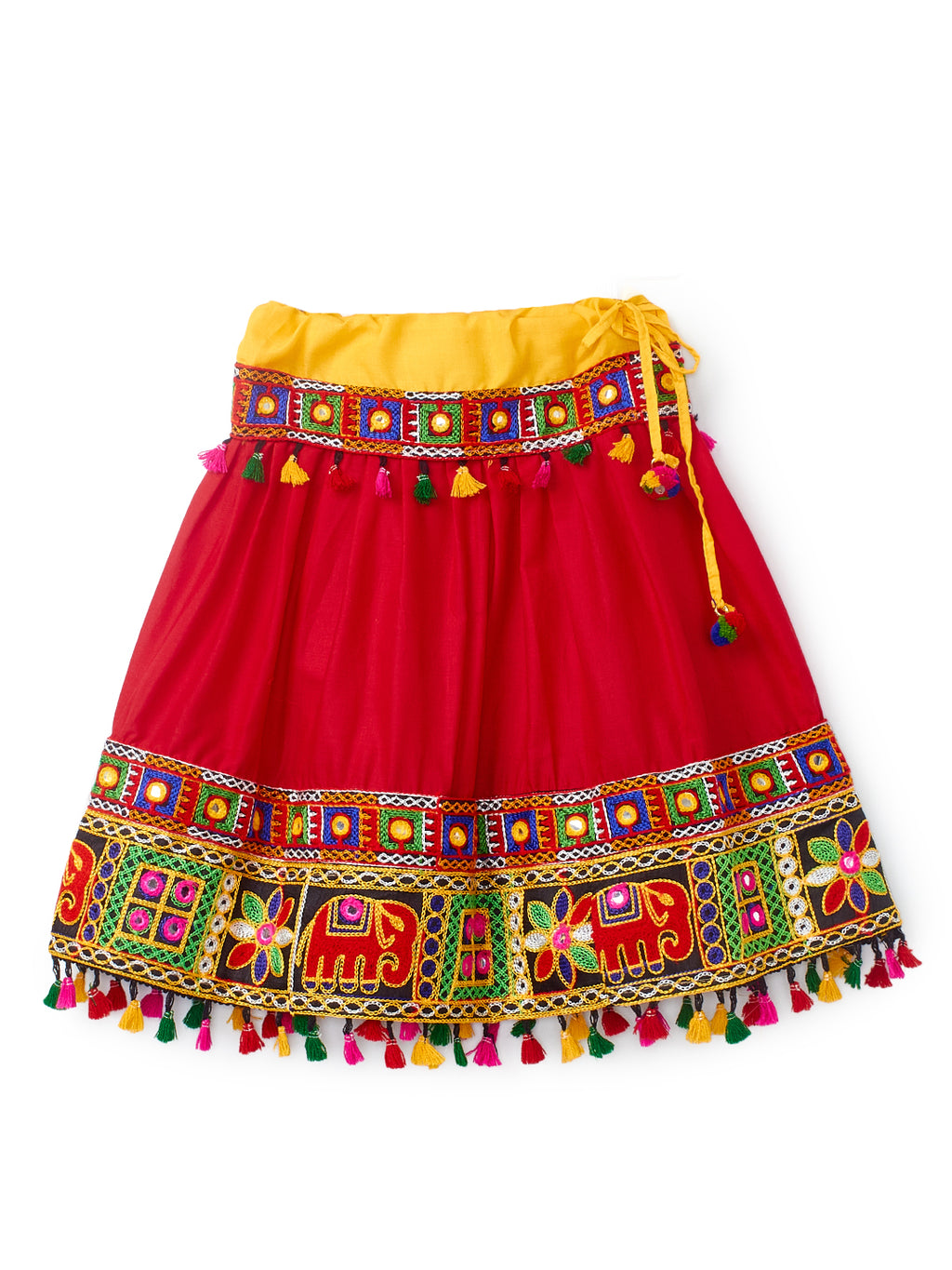 Banjara India Kutchi Emboidered Black Girls Chaniya Choli with Dupatta (CC-WILD) - Red