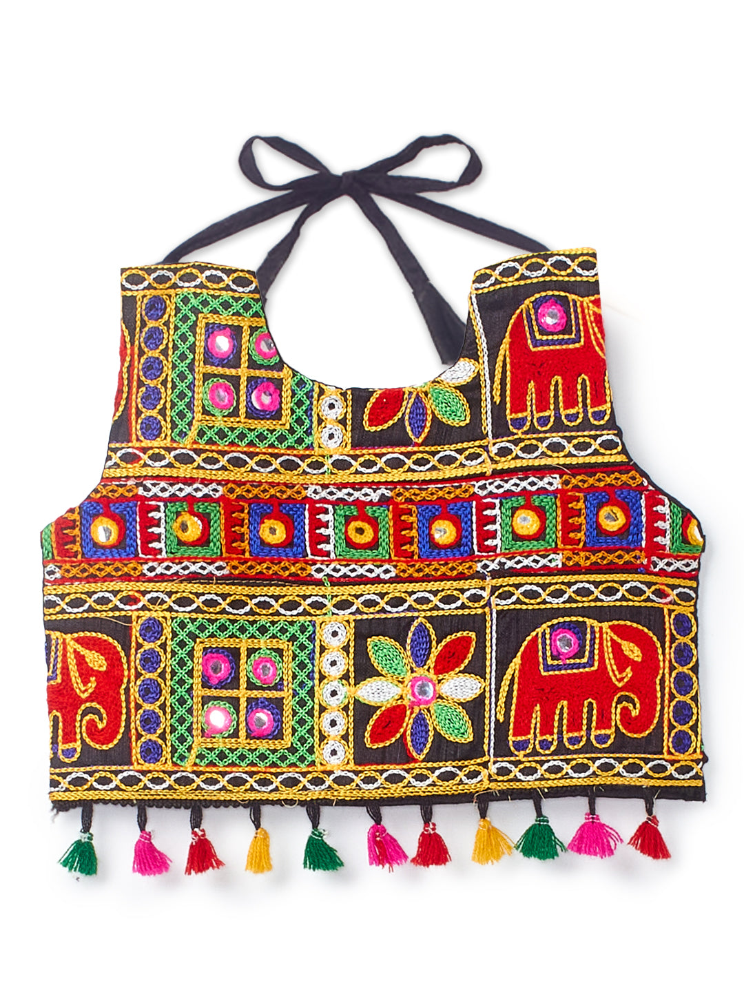 Banjara India Kutchi Emboidered Black Girls Chaniya Choli with Dupatta (CC-WILD) - Red