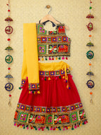 Banjara India Kutchi Emboidered Black Girls Chaniya Choli with Dupatta (CC-WILD) - Red