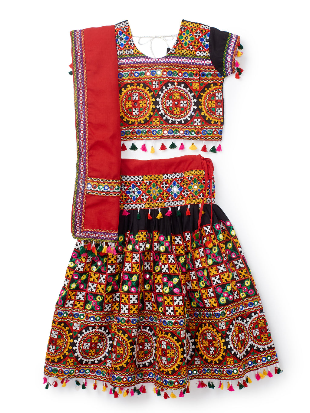 Banjara India Kutchi Embroidered Girls Chaniya Choli with Dupatta (CC1-BWR) - Black