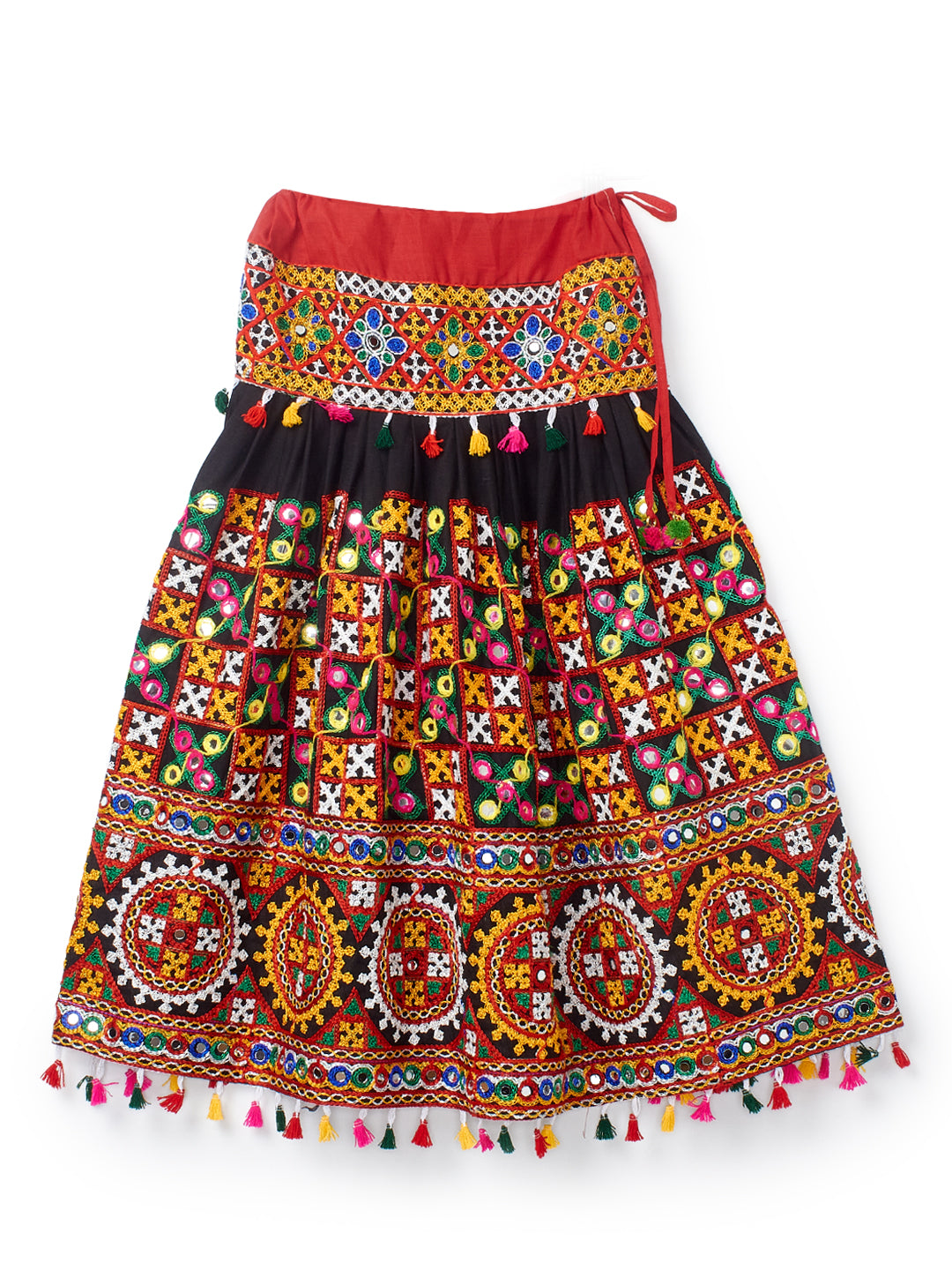 Banjara India Kutchi Embroidered Girls Chaniya Choli with Dupatta (CC1-BWR) - Black