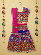 Banjara India Kutchi Embroidered Girls Chaniya Choli with Dupatta (CC1-BWR) - Blue