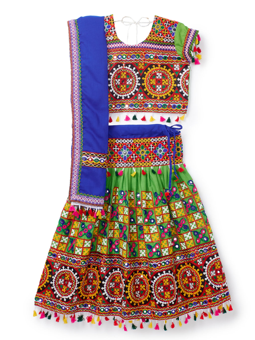 Banjara India Kutchi Embroidered Green Girls Chaniya Choli with Dupatta (CC1-BWR) - Green