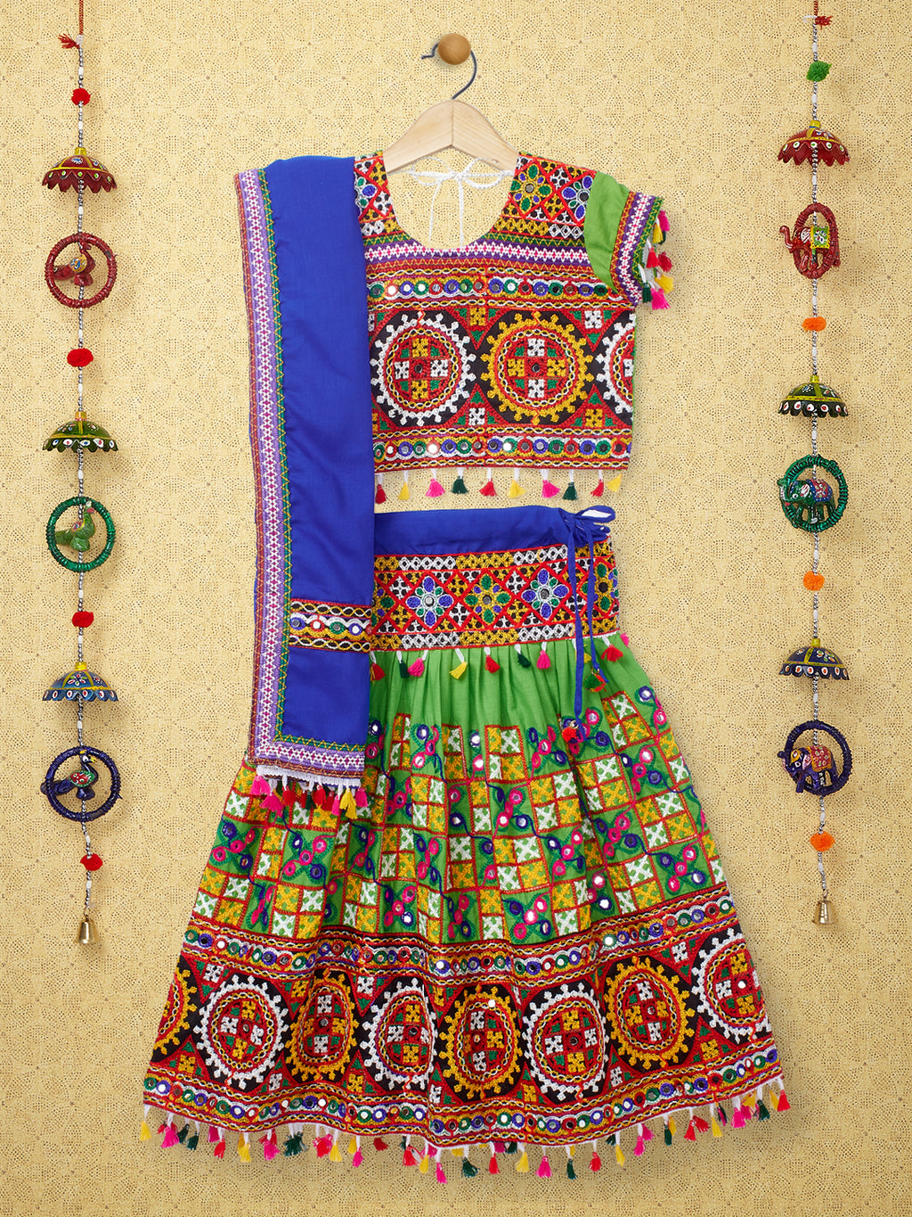 Banjara India Kutchi Embroidered Green Girls Chaniya Choli with Dupatta (CC1-BWR) - Green