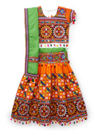 Banjara India Kutchi Embroidered Orange Girls Chaniya Choli with Dupatta (CC1-BWR) - Orange