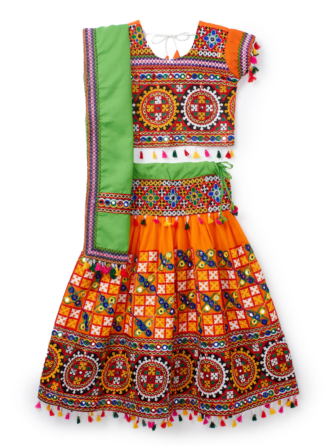 Banjara India Kutchi Embroidered Orange Girls Chaniya Choli with Dupatta (CC1-BWR) - Orange