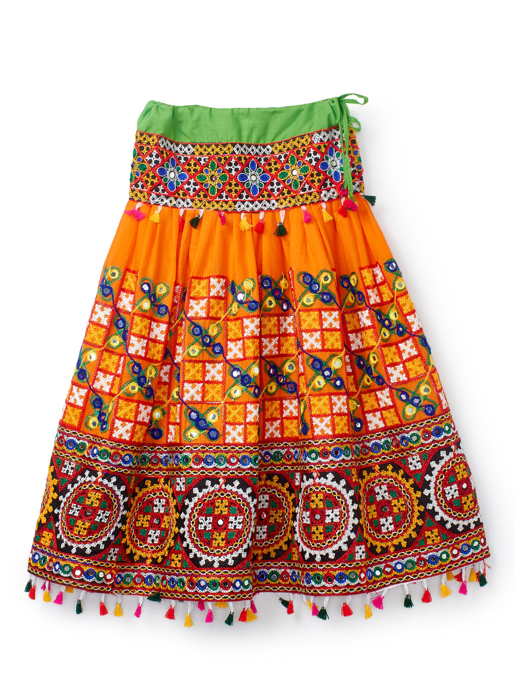 Banjara India Kutchi Embroidered Orange Girls Chaniya Choli with Dupatta (CC1-BWR) - Orange