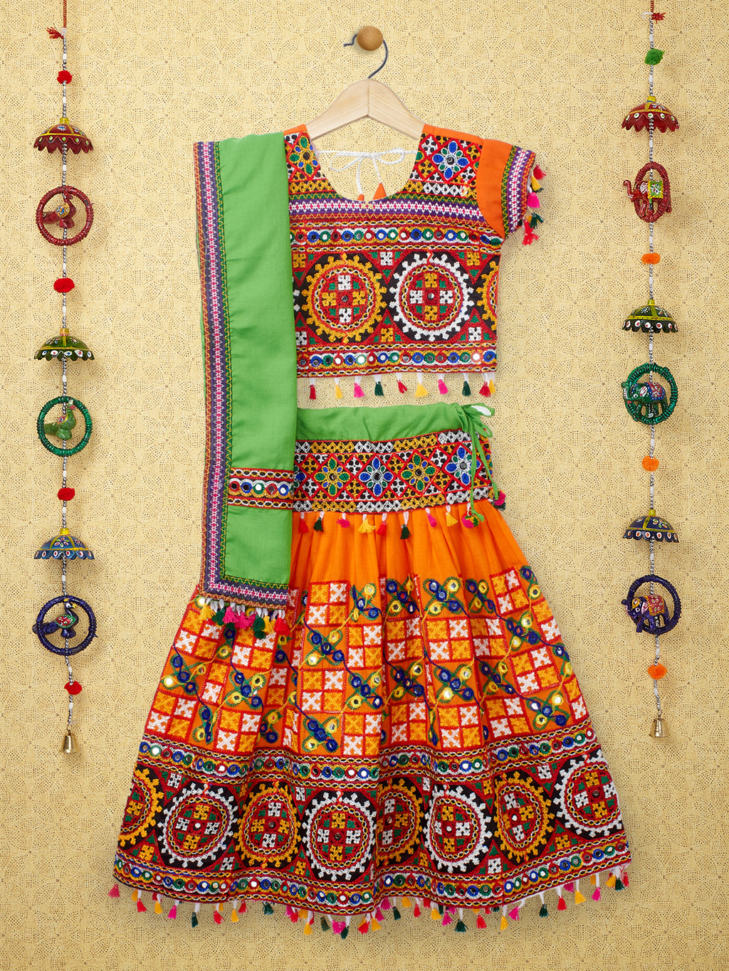 Banjara India Kutchi Embroidered Orange Girls Chaniya Choli with Dupatta (CC1-BWR) - Orange