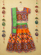 Banjara India Kutchi Embroidered Orange Girls Chaniya Choli with Dupatta (CC1-BWR) - Orange
