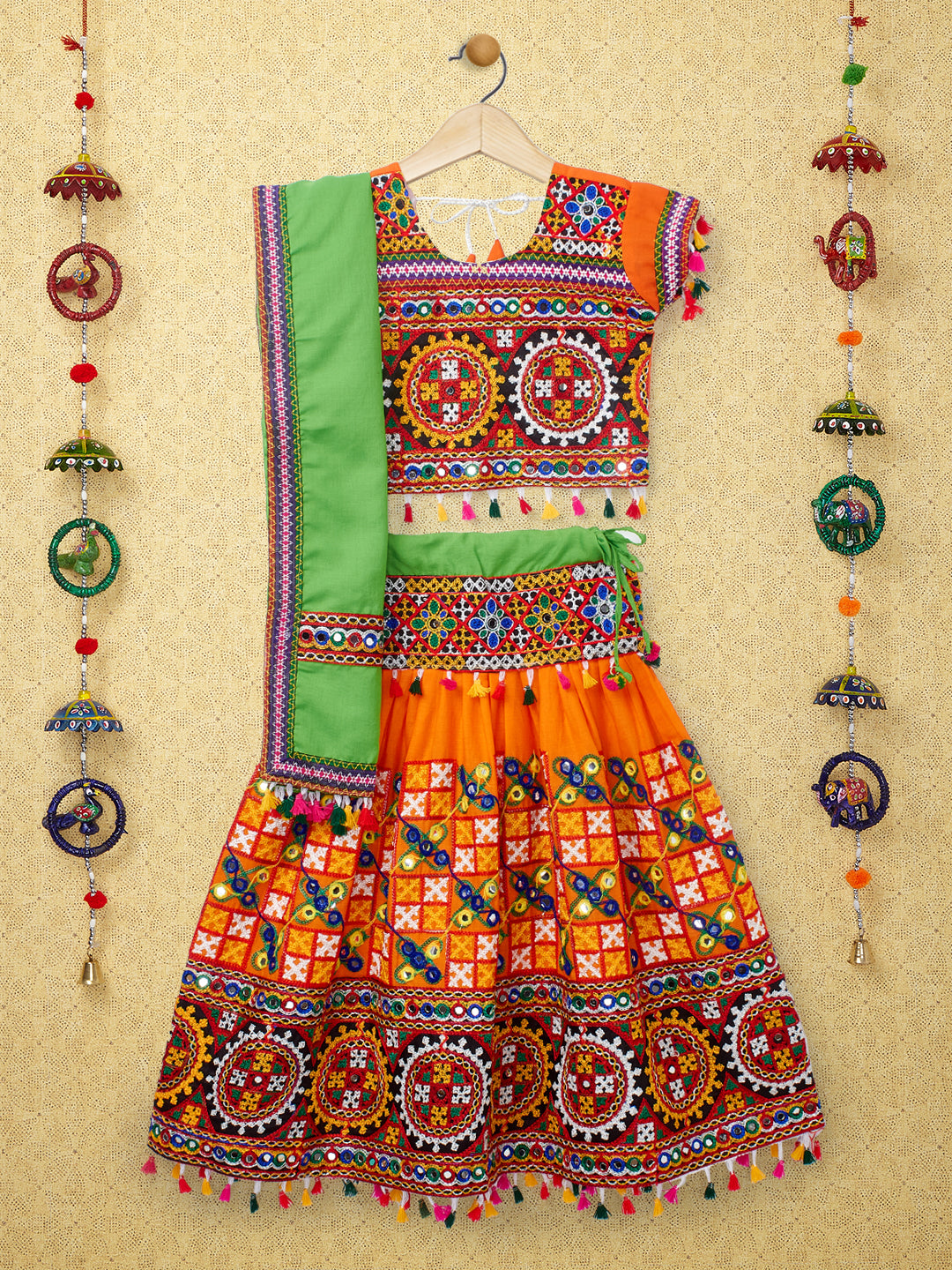 Banjara India Kutchi Embroidered Orange Girls Chaniya Choli with Dupatta (CC1-BWR) - Orange