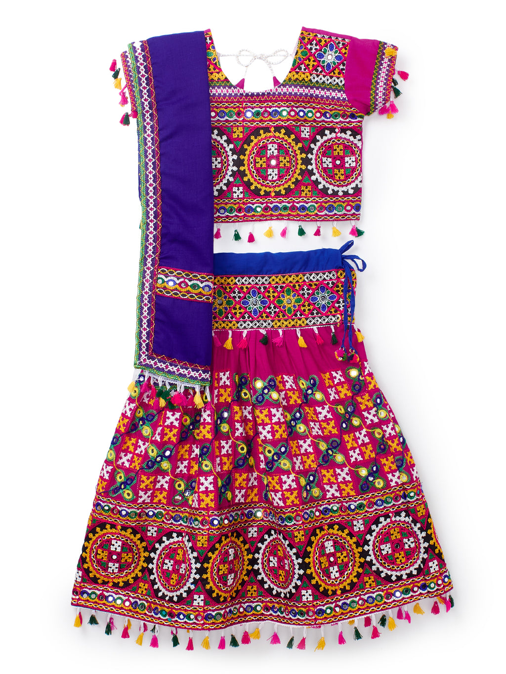 Banjara India Kutchi Embroidered Pink Girls Chaniya Choli with Dupatta (CC1-BWR) - Pink