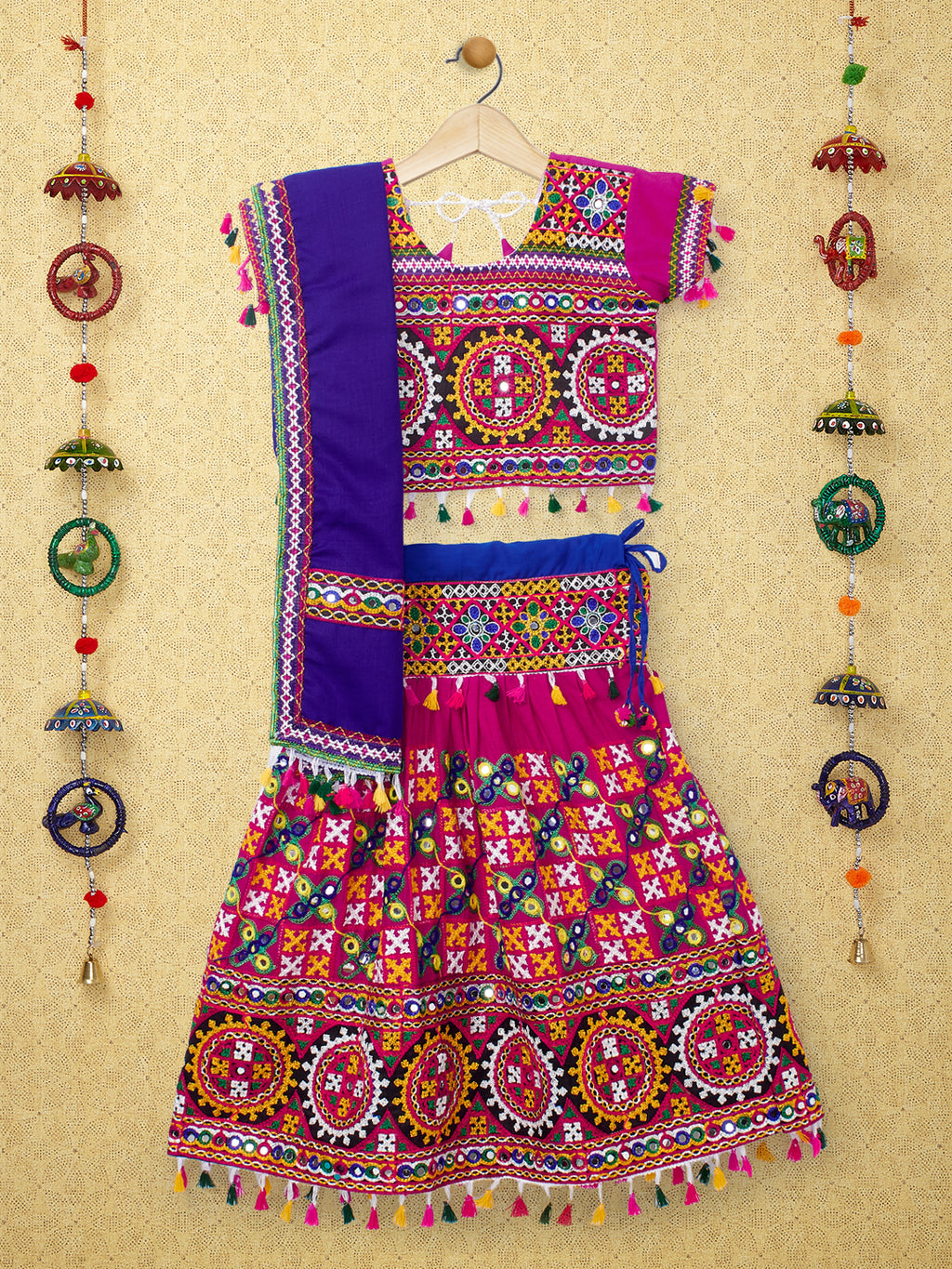 Banjara India Kutchi Embroidered Pink Girls Chaniya Choli with Dupatta (CC1-BWR) - Pink