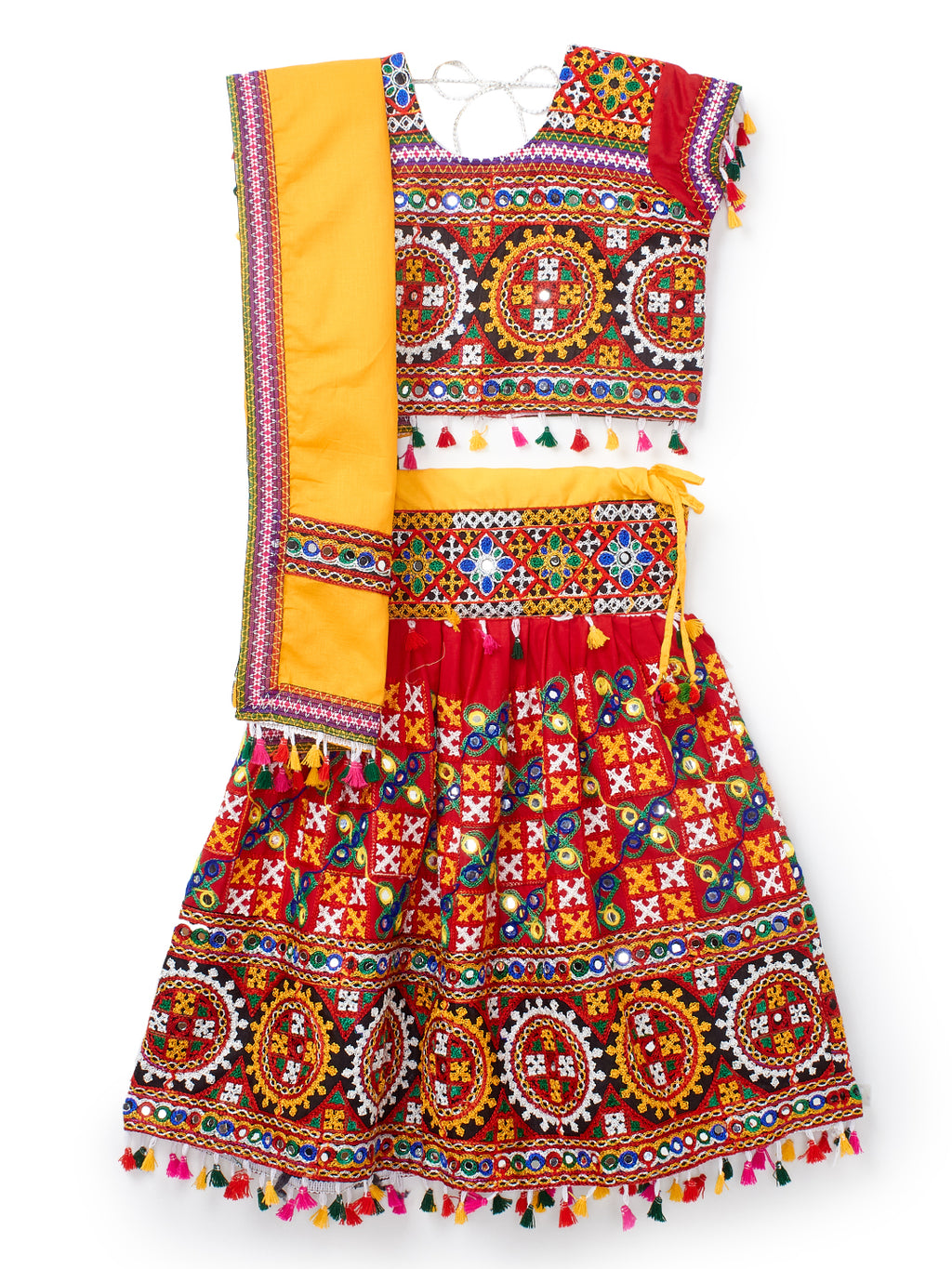 Banjara India Kutchi Embroidered Girls Chaniya Choli with Dupatta (CC1-BWR) - Red