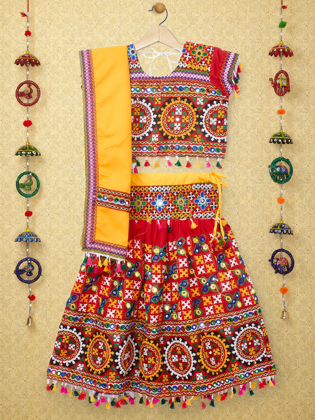 Banjara India Kutchi Embroidered Girls Chaniya Choli with Dupatta (CC1-BWR) - Red