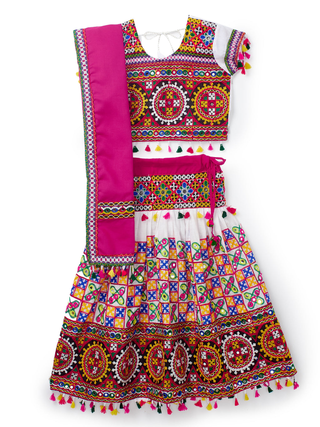 Banjara India Kutchi Embroidered Girls Chaniya Choli with Dupatta (CC1-BWR) - White
