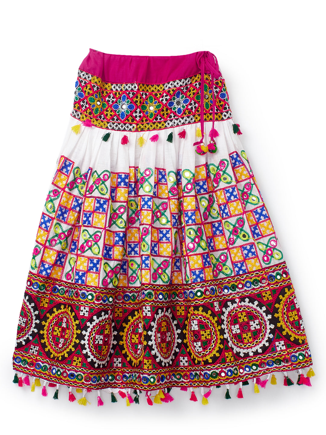 Banjara India Kutchi Embroidered Girls Chaniya Choli with Dupatta (CC1-BWR) - White