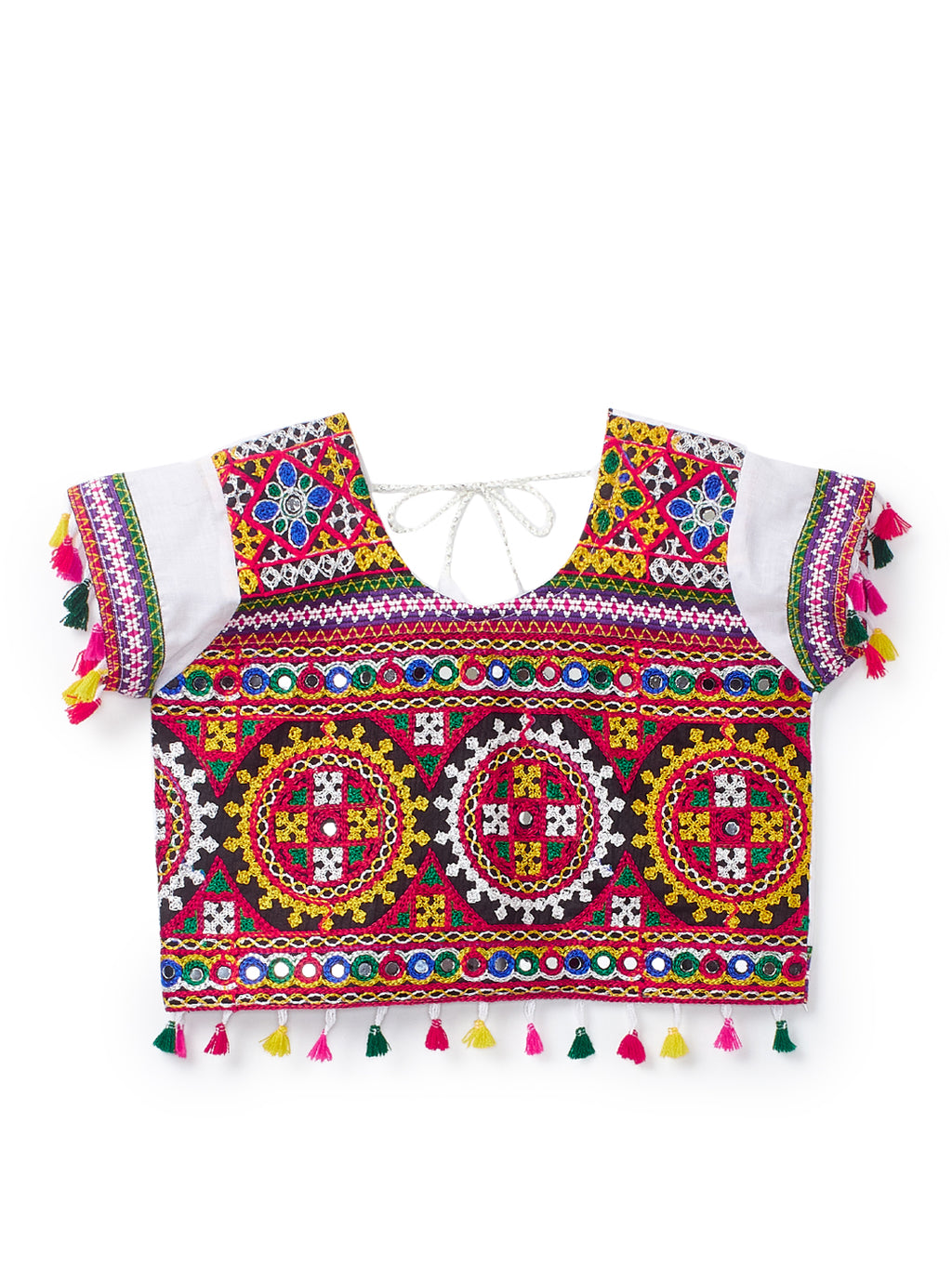 Banjara India Kutchi Embroidered Girls Chaniya Choli with Dupatta (CC1-BWR) - White