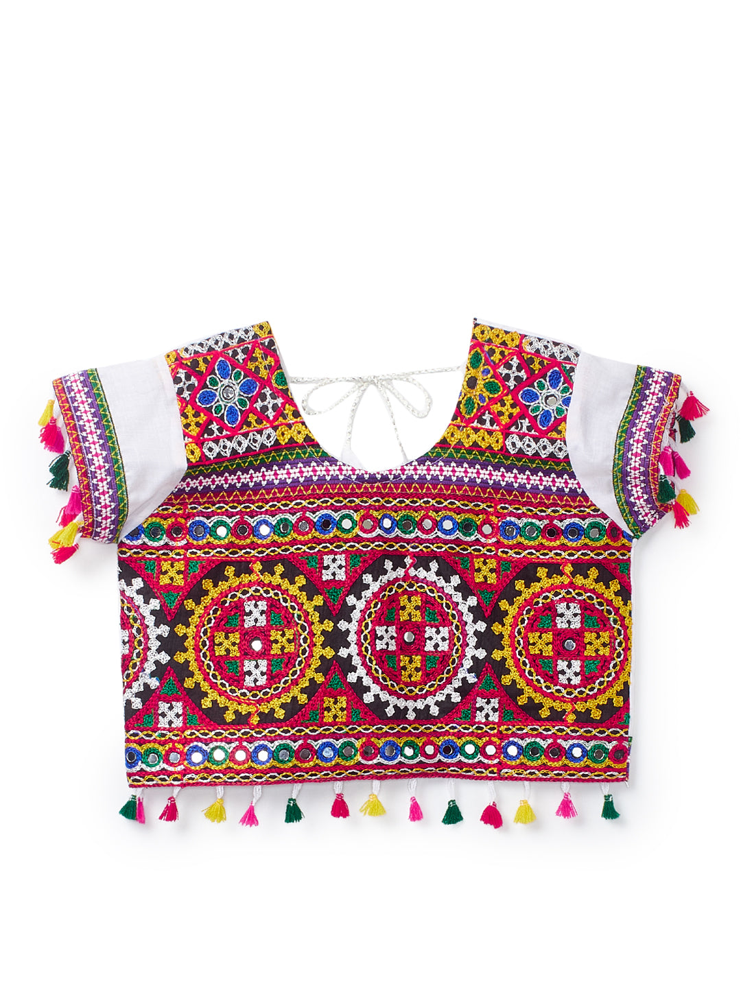 Banjara India Kutchi Embroidered Girls Chaniya Choli with Dupatta (CC1-BWR) - White