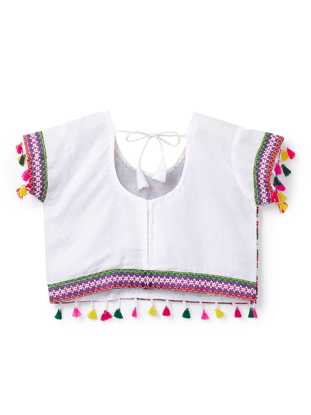 Banjara India Kutchi Embroidered Girls Chaniya Choli with Dupatta (CC1-BWR) - White