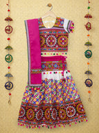 Banjara India Kutchi Embroidered Girls Chaniya Choli with Dupatta (CC1-BWR) - White