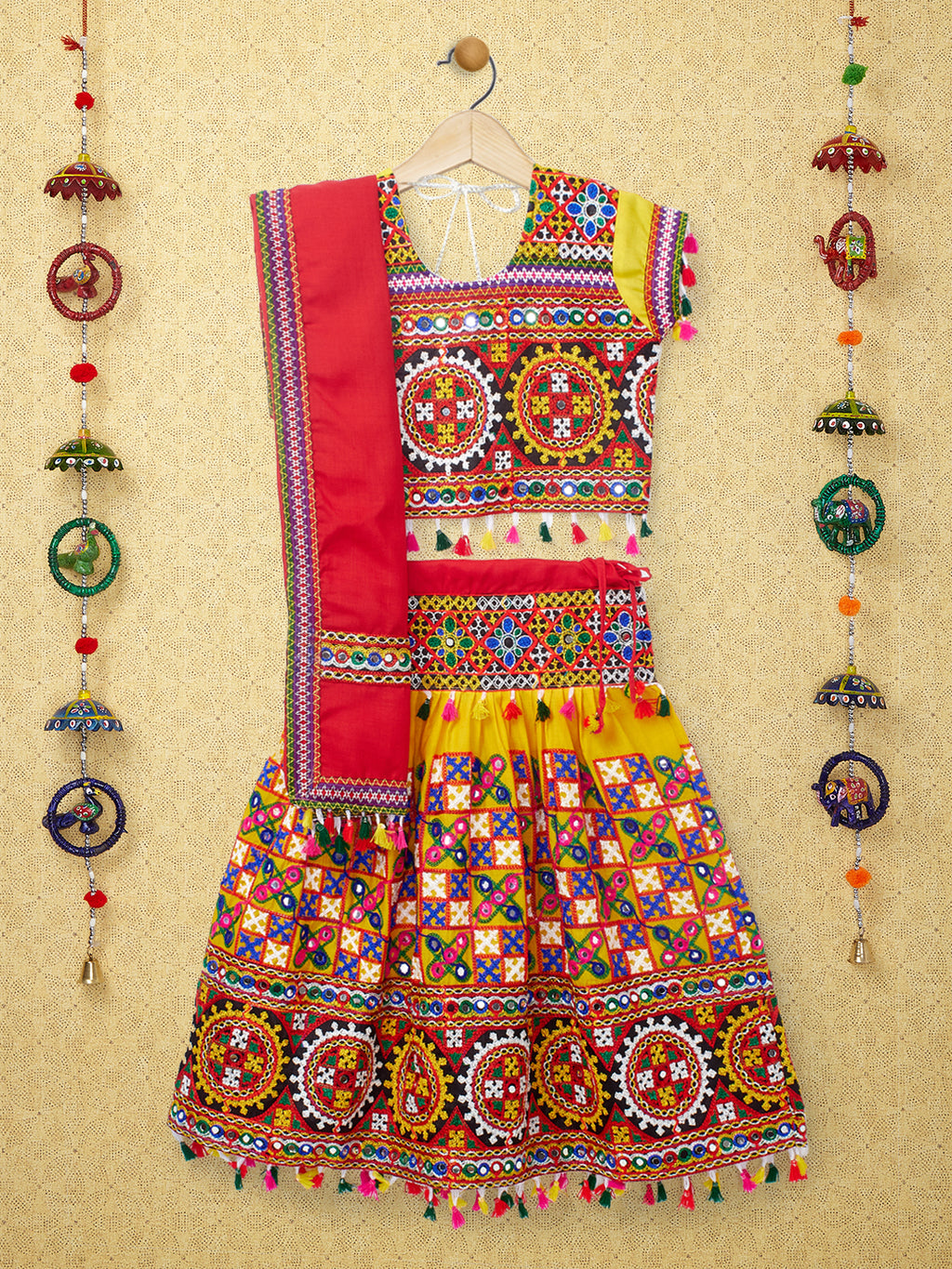 Banjara India Kutchi Embroidered Yellow Girls Chaniya Choli with Dupatta (CC1-BWR) - Yellow