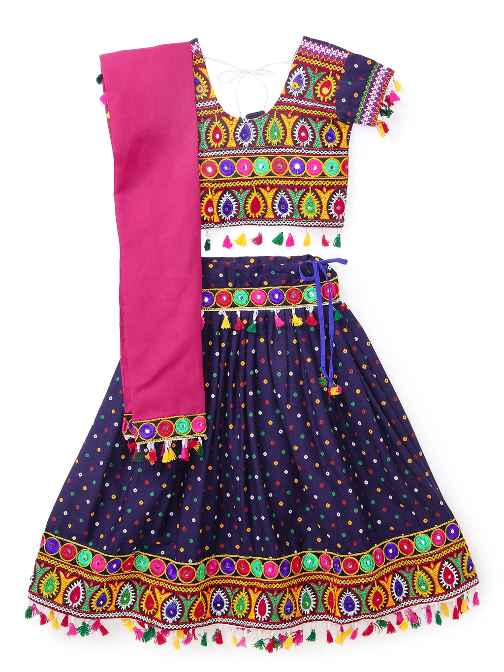 Banjara India Kutchi Emboidered Black Girls Chaniya Choli with Dupatta (CC1-POP) - Navy