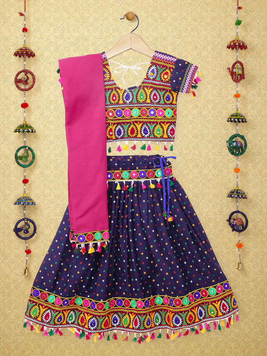 Banjara India Kutchi Emboidered Black Girls Chaniya Choli with Dupatta (CC1-POP) - Navy