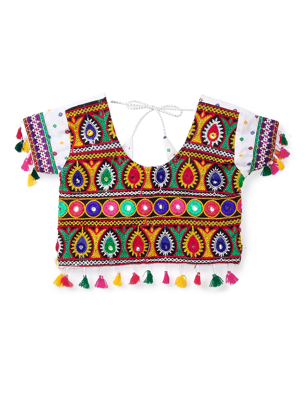 Banjara India Kutchi Emboidered Black Girls Chaniya Choli with Dupatta (CC1-POP) - White