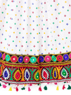 Banjara India Kutchi Emboidered Black Girls Chaniya Choli with Dupatta (CC1-POP) - White