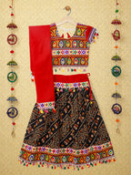 Banjara India Kutchi Emboidered Black Girls Chaniya Choli with Dupatta (CC1-RJS) - Black