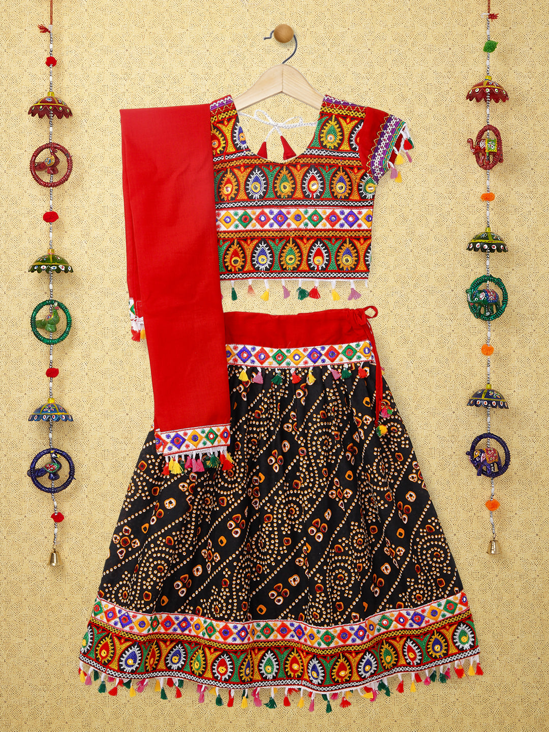Banjara India Kutchi Emboidered Black Girls Chaniya Choli with Dupatta (CC1-RJS) - Black