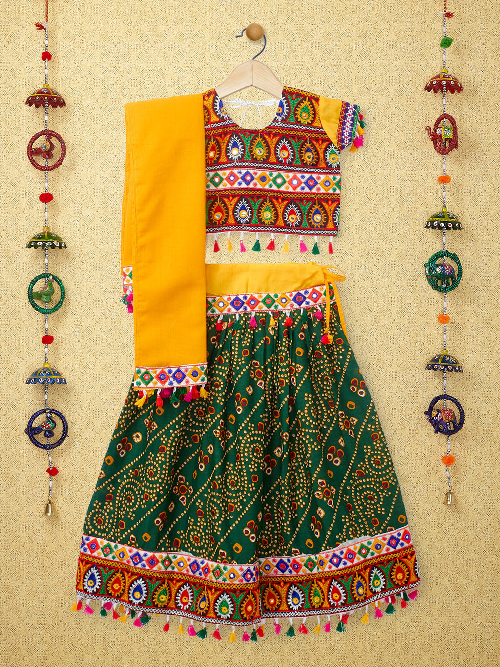 Banjara India Kutchi Emboidered Black Girls Chaniya Choli with Dupatta (CC1-RJS) - Green