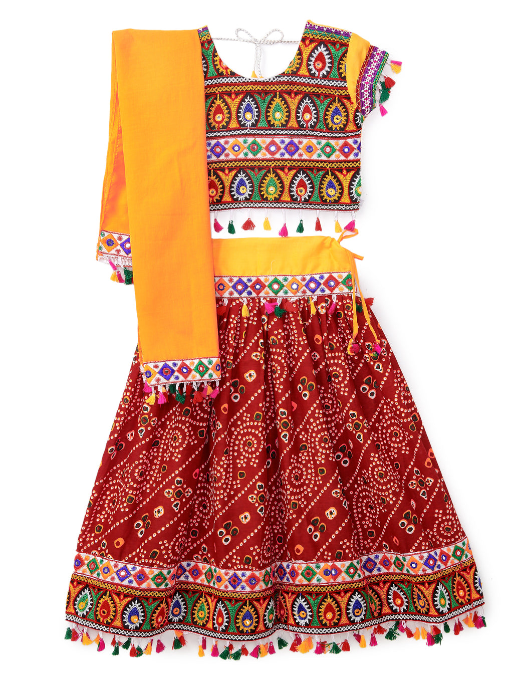 Banjara India Kutchi Emboidered Black Girls Chaniya Choli with Dupatta (CC1-RJS) - Red