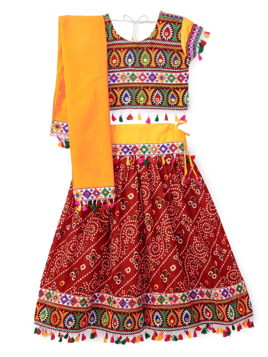 Banjara India Kutchi Emboidered Black Girls Chaniya Choli with Dupatta (CC1-RJS) - Red
