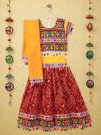 Banjara India Kutchi Emboidered Black Girls Chaniya Choli with Dupatta (CC1-RJS) - Red