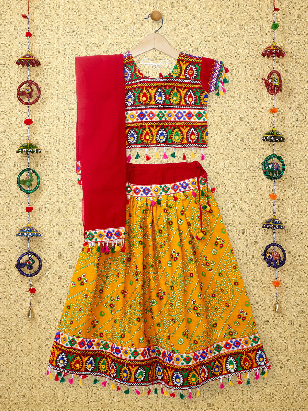 Banjara India Kutchi Emboidered Black Girls Chaniya Choli with Dupatta (CC1-RJS) - Yellow