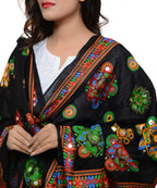 Banjara India Women's Pure Cotton Aari Embroidery & Foil Mirrors Dupatta (Chakachak) Black - CHK01 - Banjara India