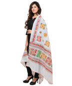Banjara India Women's Pure Cotton Aari Embroidery & Foil Mirrors Dupatta (Chakachak) White - CHK02 - Banjara India