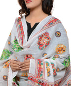 Banjara India Women's Pure Cotton Aari Embroidery & Foil Mirrors Dupatta (Chakachak) White - CHK02 - Banjara India