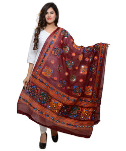 Banjara India Women's Pure Cotton Aari Embroidery & Foil Mirrors Dupatta (Chakachak) Maroon - CHK04 - Banjara India