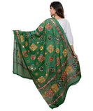 Banjara India Women's Pure Cotton Aari Embroidery & Foil Mirrors Dupatta (Chakachak) Dark Green  - CHK05 - Banjara India