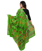 Banjara India Women's Pure Cotton Aari Embroidery & Foil Mirrors Dupatta (Chakachak) Parrot Green - CHK06 - Banjara India