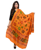 Banjara India Women's Pure Cotton Aari Embroidery & Foil Mirrors Dupatta (Chakachak) Light Orange - CHK07 - Banjara India