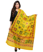 Banjara India Women's Pure Cotton Aari Embroidery & Foil Mirrors Dupatta (Chakachak) Lemon Yellow - CHK08 - Banjara India