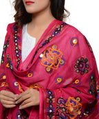 Banjara India Women's Pure Cotton Aari Embroidery & Foil Mirrors Dupatta (Chakachak) Pink - CHK09 - Banjara India